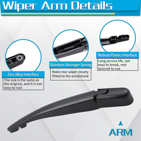 Rear Wiper Arm Blade, Replacement for Ford Escape 2008-2012 - ZOFFI Back Windscreen Wiper Assembly Replacement - All Season Natural Rubber Cleanin...