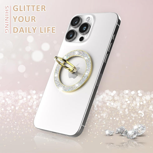Magnetic Phone Ring Holder for MagSafe, Magnetic Phone Grip for iPhone, Compatible with iPhone MagSafe Wireless Charging. (Glitter Gold)...