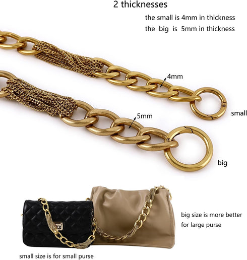 Classy Metal Tassels Bag Chains Purse Handles Shoulder Strap Replacement Charms Accessories (Antique Gold Big 17'')...