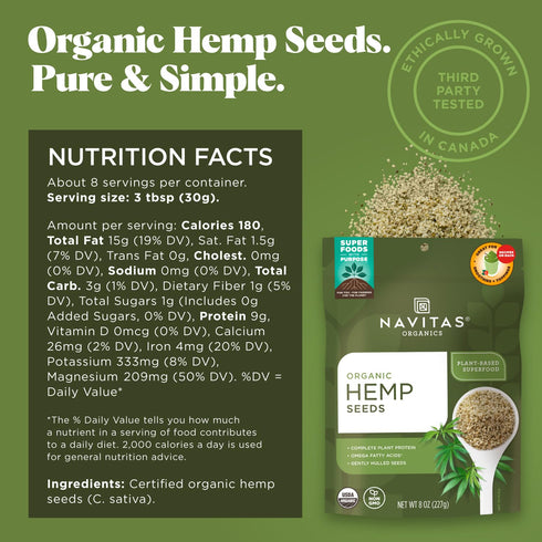 Navitas Organics Hemp Seeds – For Smoothies, Salads, Dips, Baked Goods & More – Essential Fatty Acids, Protein & Minerals – USDA Organic, Non GMO,...