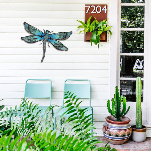 LIFFY Metal Dragonfly Wall Decor - Outdoor Garden Art for Patio, Living Room, Bedroom - Dragonfly Gifts (14inch, Metal & Glass)...