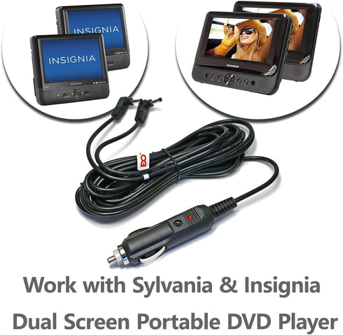 EDO Tech 11' Long Dc Vehicle Adapter Car Charger Power Cord for All Sylvania Insignia 7" 9" 11" Dual Screen Portable DVD Player...