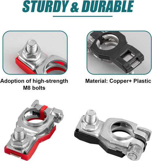 Battery Terminal Connector, Top Post Battery Terminals, Positive and Negative 1 Pair, Good Contact, Corrosion Resistance, Universal Car Accessorie...