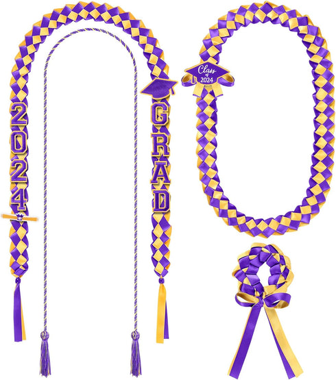 17 Pcs Graduation Leis and Graduation Cords 2024 Braided Necklace Adjustable Graduation Gift for Student Graduation Gifts Party Supplies (Purple)...