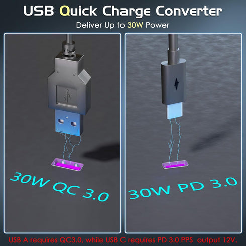 USB to 12 Volt Adapter: 30W QC3.0 USB to Cigarette Lighter Adapter 30W PD3.0 USB C to Cigarette Lighter Adapter USB to Car Lighter Adapter USB to ...