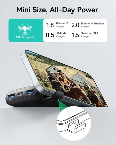 INIU Portable Charger, Smallest 22.5W 10000mAh Power Bank, USB C in/Output Fast Charging 3-Output Mini Battery Pack Charger with Phone Holder for ...