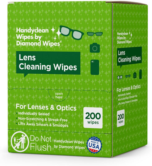 HandyClean Pre-Moistened Lens Cleaning Wipes, Eyeglass Wipes, Screen Wipes, 200 ct of 6 x 5 inches Individually Packed Lens Cleaner Wipes...
