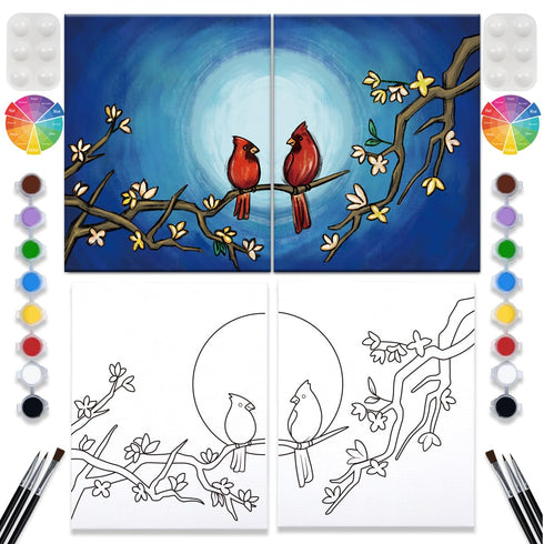 2 Pack Paint and Sip Canvas Painting Kit Pre Drawn Canvas for Painting for adults Stretched Canvas Couples Games Date Night Anniversary Gifts Coup...