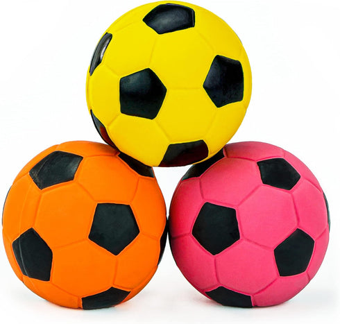 CHIWAVA 3PCS 2.7'' Squeak Latex Dog Toy Football Chew Fetch Throw Ball for Medium Dogs Interactive Play...