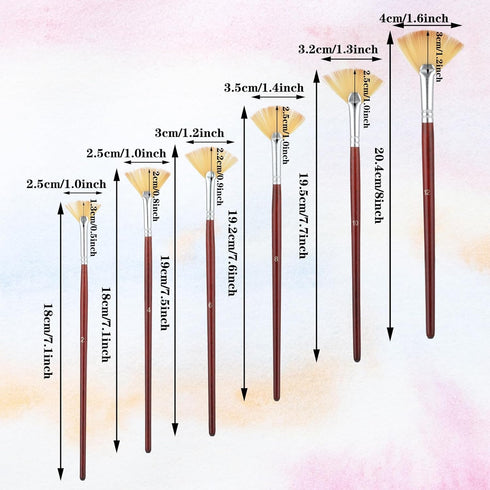 Prasacco 6 Pieces Artist Fan Paint Brush Set, Professional Acrylic Paint Brushes with Nylon Hair DIY Craft Long Wood Handle Fan Paint Brushes for ...