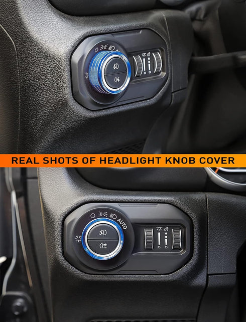 Savadicar HVAC Climate Control Panel Knob Trim Kit & Light Control Switch Cover, Air Conditioner Knob Aluminum Alloy Ring for 2018-2024 Jeep Wrang...