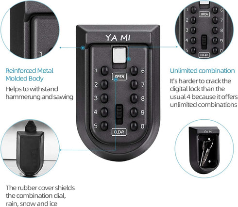 Exterior Outdoor Waterproof Hide Wall Mounted Key Safe Box - House use Key Storage Lock Box,Key Lock Box(Black)......