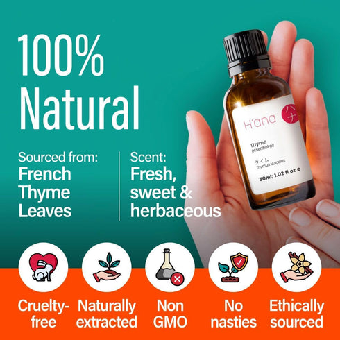H’ana Thyme Essential Oil - 100% Pure and Natural Thyme Oil for Hair, Skin, Diffuser - with a Fresh, Herbaceous Scent (1 Fl Oz)...