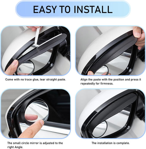 2 PCS Car Side Rearview Mirror Rain Eyebrow Blind Spot Mirror, Carbon Fiber Two-in-one Rain Reflective Protector, 360 Drgree Adjustable Reversingr...
