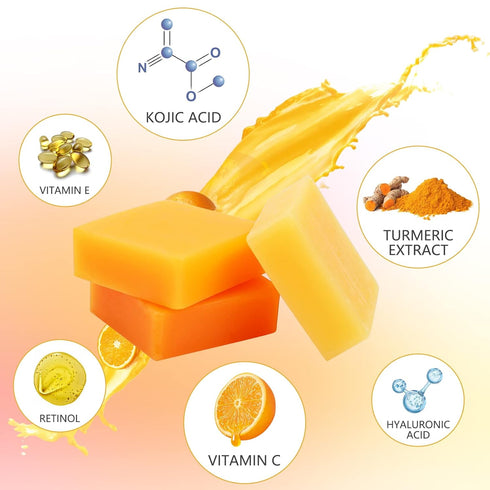 Inlifay Kojic Acid Soap Dark Spot Remover : Turmeric Soap with Vitamin C, Vitamin E, Retinol, Collagen, Hyaluronic Acid, Moisturizing for Body & F...