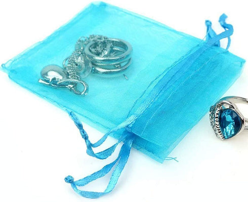 50 Pcs Per Pack 4x6 Gifts Wrap Bags Aqua Blue, Organza Sheer Fabric, Drawstring Transparent Mesh Bags for Baby Shower Favor,Anniversary,Dried Lave...
