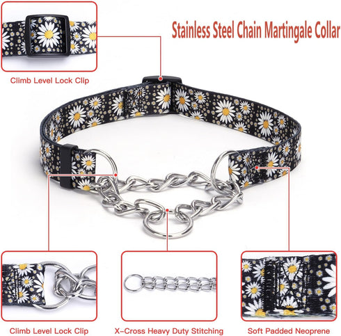 Martingale Dog Collar with Stainless Steel Chain - Limited Chain Cinch Training Collar for No Pull Training Dog - Flower Multicolor Cute Patterns ...