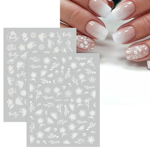 JMEOWIO 12 Sheets Spring White Flower Nail Art Stickers Decals Self-Adhesive Pegatinas Uñas Summer Butterfly Leaf Floral Nail Supplies Nail Art De...