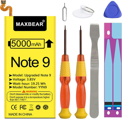 Galaxy Note 9 Battery, (Upgraded) MAXBEAR 5000mAh 3.85V Li-Polymer Replacement Battery EB-BN965ABU for Samsung Galaxy Note 9 N9600 SM-N9600 N960U ...