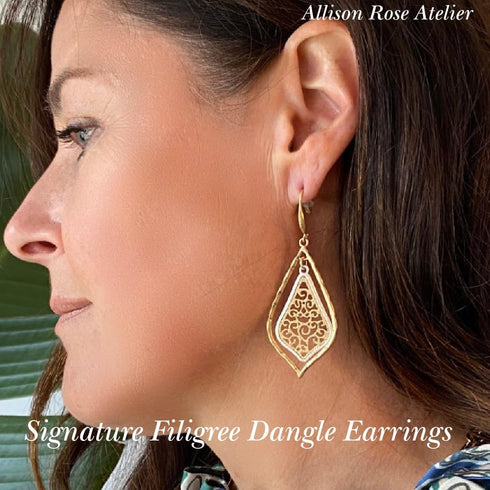 – Boho Filigree Two-Tone Dangle Earrings - Exquisite Handcrafted Jewelry for Boho Chic Style - Large Two Tone Worn Gold and Silver Plated Earring ...