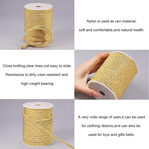 PH PandaHall 5mm 18 Yards Twisted Gold Rope Nylon Cord Trim Silk Cord Twisted Silk Ropes Graduation Honor Cord for Crafts Handfasting Home Décor U...