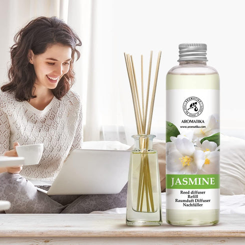 AROMATIKA Jasmine Essential Oil 200ml - Natural Reed Diffuser Refill for Long-Lasting Fragrance - Jasminum Officinale Oil - Air Freshener for Home...