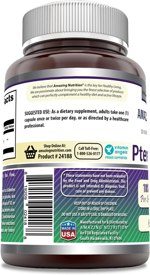 Amazing Formulas Pterostilbene Supplement | 100 Mg per Serving | 60 Capsules | Non-GMO | Gluten Free | Made in USA...