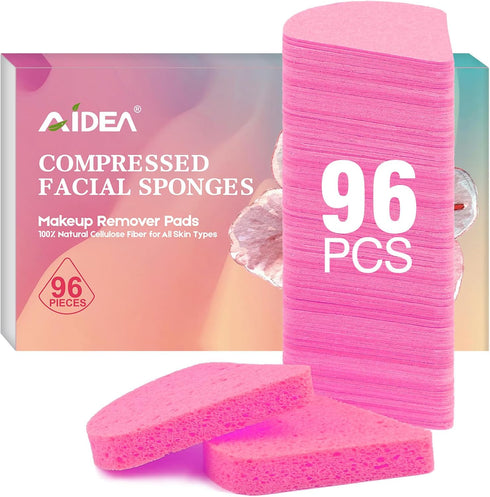 96Count Compressed Facial Sponges Pink, AIDEA Disposable Face Sponges, Natural Cellulose Cosmetic Spa Sponges for Facial Cleansing, Exfoliating, M...