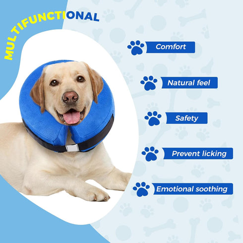 Inflatable Dog Cone Collar - Pet Surgery Recovery Puppy Soft Adjustable Donut Elizabethan Neck Pillow Alternative for Large Dogs - Blue...