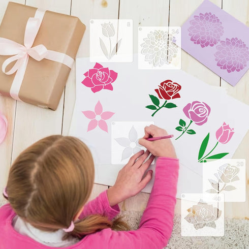 45pcs Flowers Stencils for Painting on Wood Crafts Reusable Tiny Cute Daisy Leaf Flower Stencil Art Paint on Wall Canvas Pattern Stencils for Card...