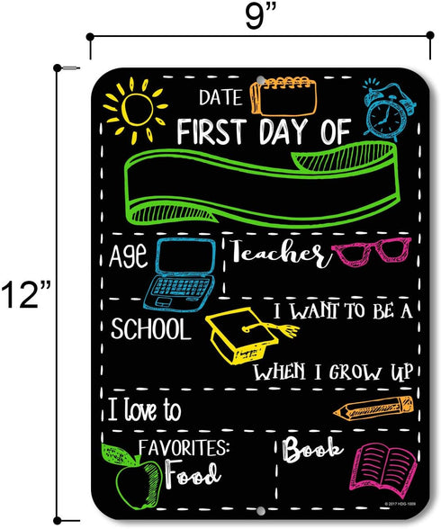 Chalkboard Style First Day of School Photo Prop Tin 9 inch by 12 inch Sign - Reusable Easy Clean Back to School - Customizable with Liquid Chalk M...
