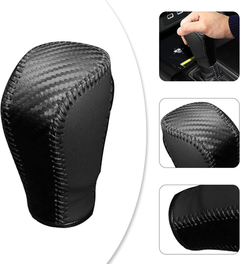 Carbon Fiber Car Gear Shift Knob Cover,Leather Stick Shift Cover with Needle & Thread,Stylish Car Decorations Car Shift Knob Cover Compatible with...