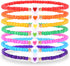 Colorful Beaded Bracelets for Women Glass Seed Beads Stackable Heart Beads Rainbow Stretch Friendship Bracelets Elastic Heishi Surfer Bracelets Se...