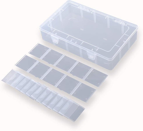 2 Pack Plastic Small Crafts Storage Boxes with Adjustable Dividers (15 Grid)...