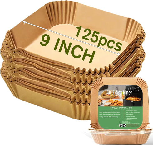 Large Air Fryer Disposable Paper Liners Square 9 Inch, 125 Pcs Parchment paper liner for 5-8QT Air fryer, Oil-proof, Water-proof, Parchment Baking...
