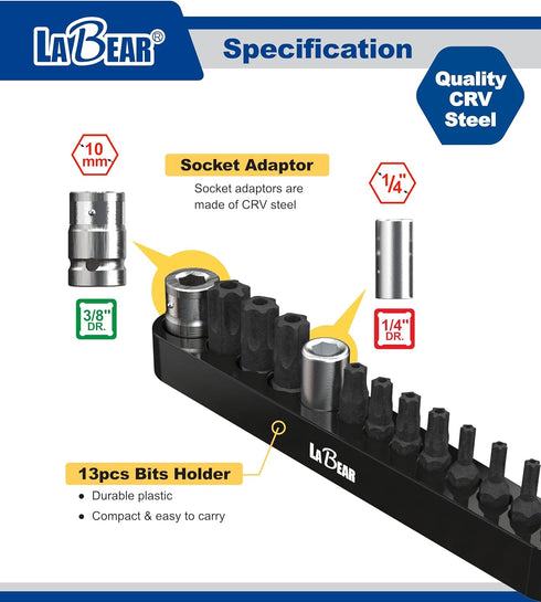 LABEAR-13pcs Tamper Proof Torx Bit Set with bit holder, Premium S2 Alloy Steel | 13-Piece Security Star Bits...