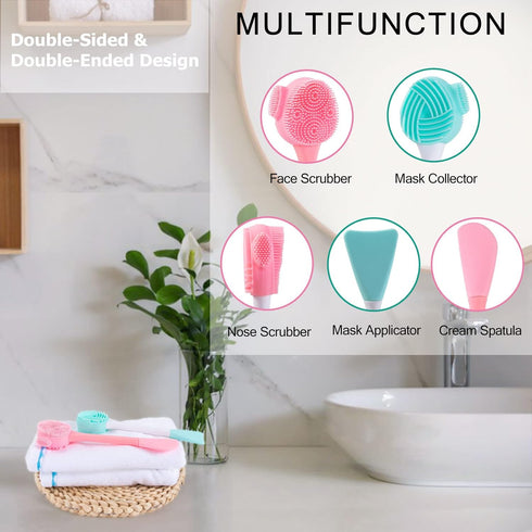 4 Pack Silicone Facial Cleansing Brush 4 in 1, Beomeen Double-Ended Silicone Face Exfoliating Wash Scrub Brush Dual Face for Face Skincare and Mas...