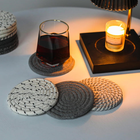 12 Pcs Absorbent Drink Coasters, 6 Styles Handmade BOHO Woven Coasters for Coffee Table, Heat Resistant Cotton Coasters for Coffee Table, Kitchen,...