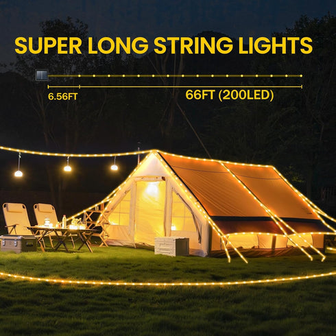 Solar Rope Lights, 66ft 200LED Solar Powered Outdoor String Lights, Waterproof 8 Modes Flexible Clear Tube Fairy Lights for Outside, Garden, Steps...