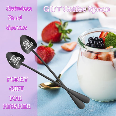 2 Pcs “Love You More” Couples Gifts-Engraved Stainless Steel Spoon,Ice Cream Spoons-Anniversary Birthday Gifts For Lover,Coffee Spoons-Christmas V...