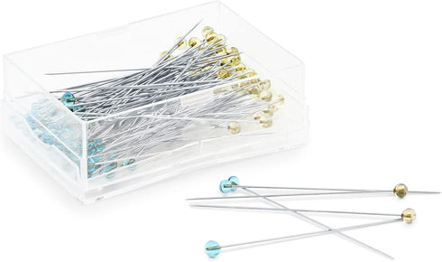 Dritz 3035 Crystal Glass Head Pins, 1-7/8-Inch (100-Count), Blue and Yellow...