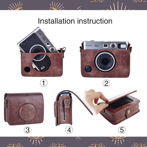 MUZIRI KINOKOO Case for Instax Mini EVO Camera - PU Leather Protective Case with Opening Bottom for Fuji Instax Mini EVO with Adjustable Shoulder ...