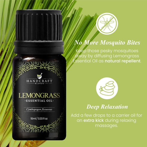 Handcraft Blends Lemongrass Essential Oil - 100% Pure and Natural - Premium Grade Essential Oil for Diffuser and Aromatherapy - 0.33 Fl Oz...
