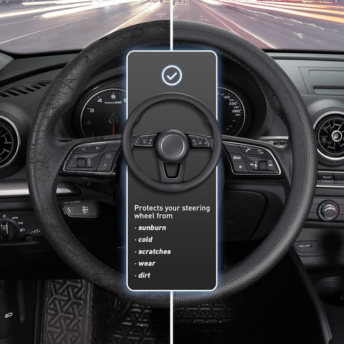 SEG Direct Black Car Steering Wheel Cover Small Size 14-14.25 inch (35.5-36 cm), for Prius Civic Model 3 Model Y Camaro, Breathable Microfiber Lea...