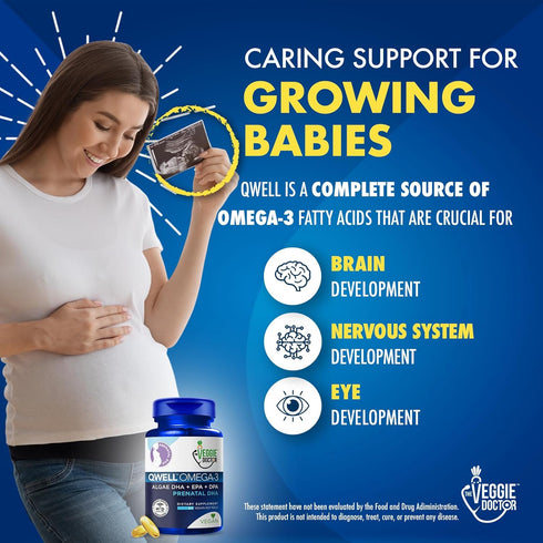 Vegan Prenatal DHA, EPA, & Omega3 – Qwell Better Than Fish Oil Supplements for Brain Development – Prenatal with Vitamin E, 820 Mg Algae Omega-3 F...