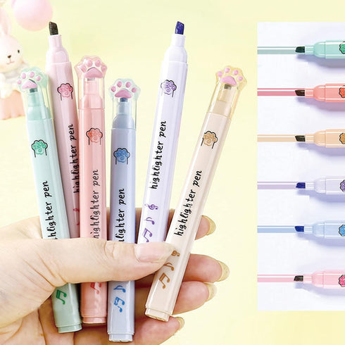 6 Pcs Cat Highlighter Marker Cute Cat Paw Pastel Highlighter Marker Pens for Students Girls Women School Office Supplies (Cat Paw-Color)...