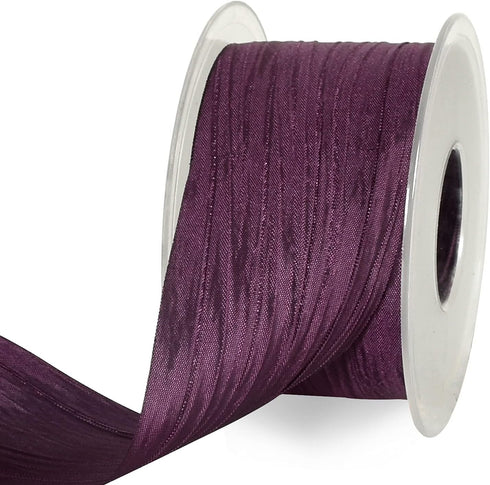 TONIFUL 2 Inch x 25 Yards Wide Purple Crinkled Ribbon Silk-Like Wrinkled Ruffled Woven Solid Ribbons for Crafts Floral Bouquets Rustic Wedding Dec...