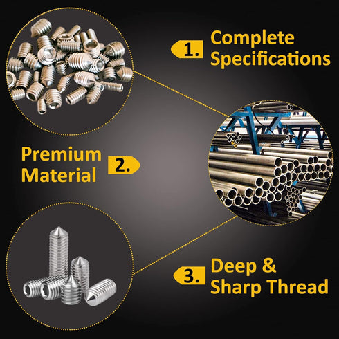 Cone Point Set Screws 48 Pcs (M3,M4,M5,M6) Hex Head - Metric 304 Stainless Steel Grub Screws Assorted Sizes Ideal for Home Repairs, Bathroom Fixtu...
