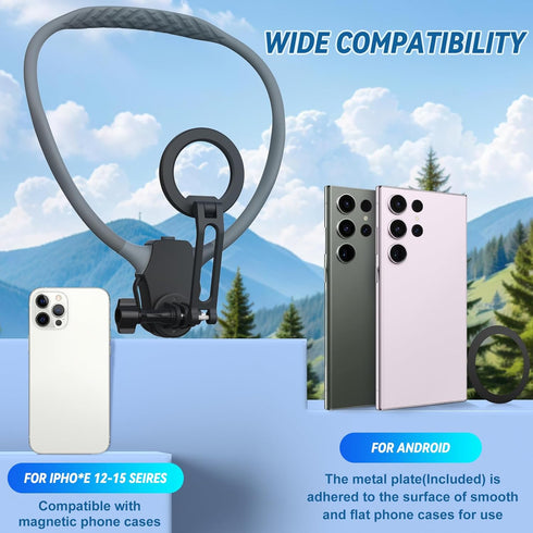Magnetic Neck Phone Mount for Recording, POV Vlog Magnetic Neck Tripod with Anti-Vibration Chest Strap, POV Phone Holder, Phone Necklace Holder fo...
