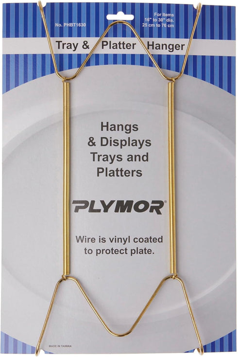 Plymor Gold Finish Wall Mountable Tray and Platter Hanger, 14.25" H x 6.5" W x 0.875" D (for Trays or Platters 16" - 30"), Pack of 2...